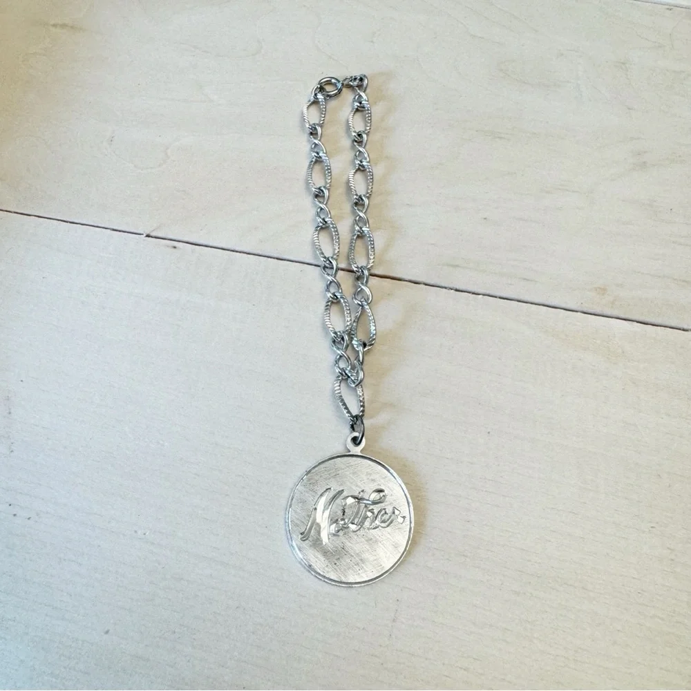 Sterling Silver Bracelet/Anklet With Mother Monogrammed Charm